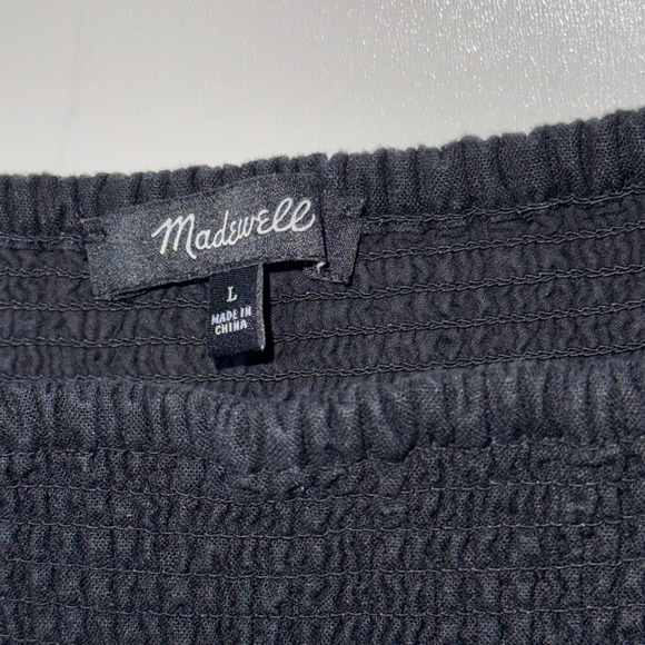 Madewell Lucie Black Smocked Square Neck Flutter Sleeve Linen Blend Midi Dress L - Picture 7 of 11